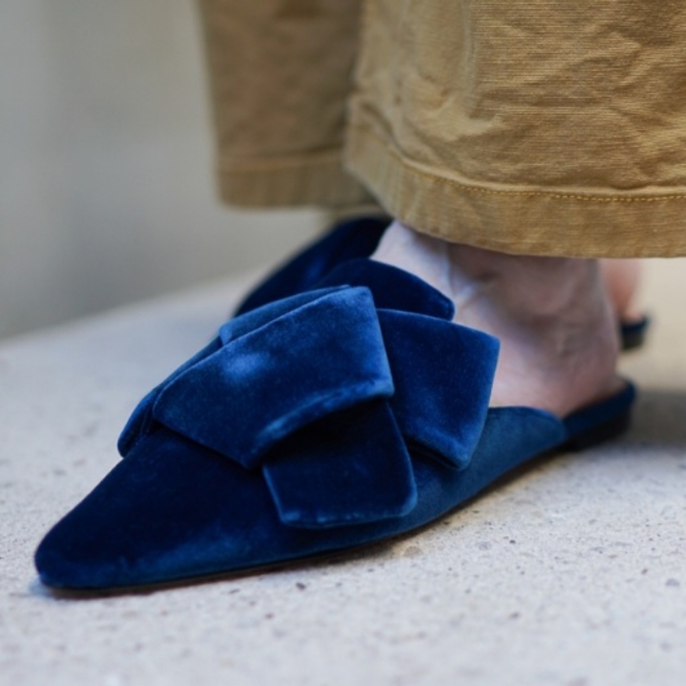 J.Crew Blue Suede Pointed-Toe Slides